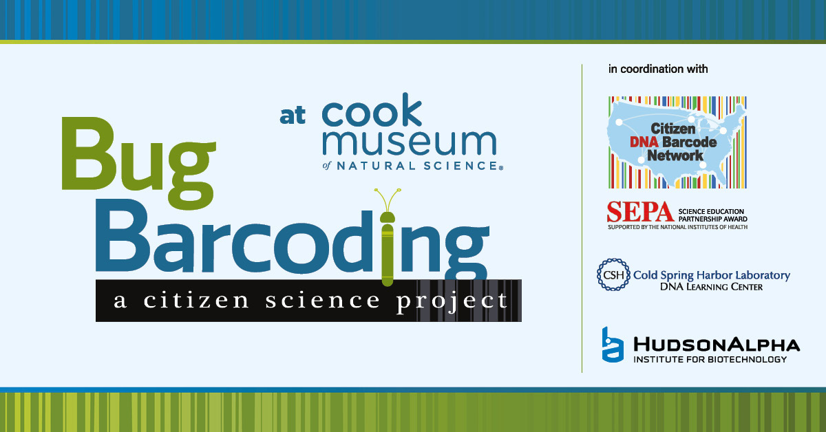 graphic with Bug Barcoding event information and institution logos